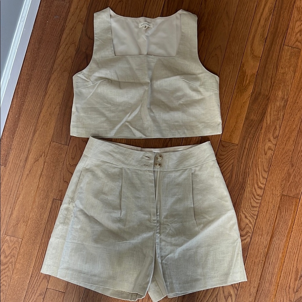 Beige Sleeveless Top and Shorts Set